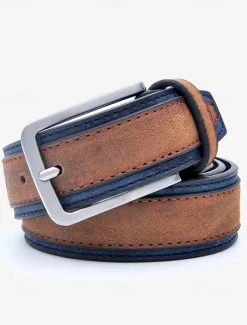 Men's Two-Tone Faux Leather Belt | Stylish Brown and Blue Design with Metal Buckle for Casual and Formal Wear