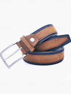 Men's Two-Tone Faux Leather Belt | Stylish Brown and Blue Design with Metal Buckle for Casual and Formal Wear