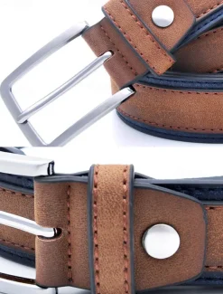 Men's Two-Tone Faux Leather Belt | Stylish Brown and Blue Design with Metal Buckle for Casual and Formal Wear