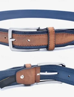 Men's Two-Tone Faux Leather Belt | Stylish Brown and Blue Design with Metal Buckle for Casual and Formal Wear