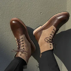 Men's Two-Tone Lace-Up Ankle Boots | Faux Leather and Suede Design for Casual and Outdoor Wear