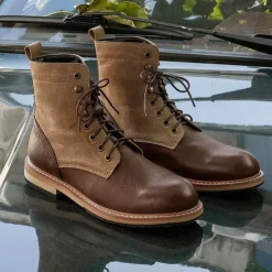 Men's Two-Tone Lace-Up Ankle Boots | Faux Leather and Suede Design for Casual and Outdoor Wear