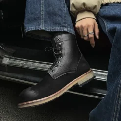 Men's Two-Tone Lace-Up Ankle Boots | Faux Leather and Suede Design for Casual and Outdoor Wear