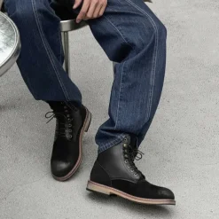 Men's Two-Tone Lace-Up Ankle Boots | Faux Leather and Suede Design for Casual and Outdoor Wear