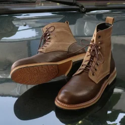 Men's Two-Tone Lace-Up Ankle Boots | Faux Leather and Suede Design for Casual and Outdoor Wear