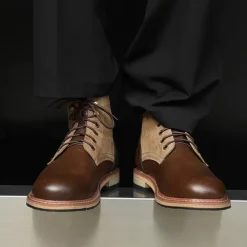 Men's Two-Tone Lace-Up Ankle Boots | Faux Leather and Suede Design for Casual and Outdoor Wear