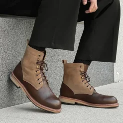 Men's Two-Tone Lace-Up Ankle Boots | Faux Leather and Suede Design for Casual and Outdoor Wear