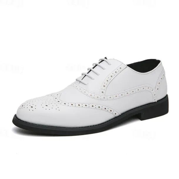 Men's Two-Tone Wingtip Oxford Brogue Shoes in Brown and White, Genuine Leather Gatsby-Inspired 1920s Vintage Dress Shoes for Wedding, Jazz Party, and Formal Events