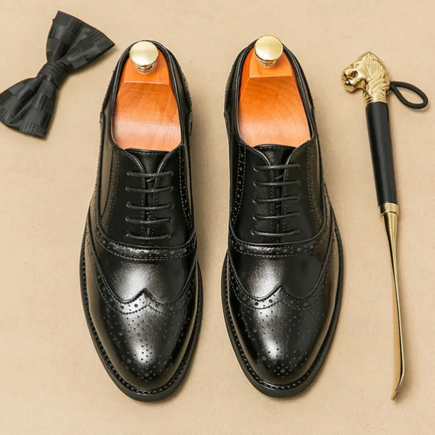 Men's Two-Tone Wingtip Oxford Brogue Shoes in Brown and White, Genuine Leather Gatsby-Inspired 1920s Vintage Dress Shoes for Wedding, Jazz Party, and Formal Events