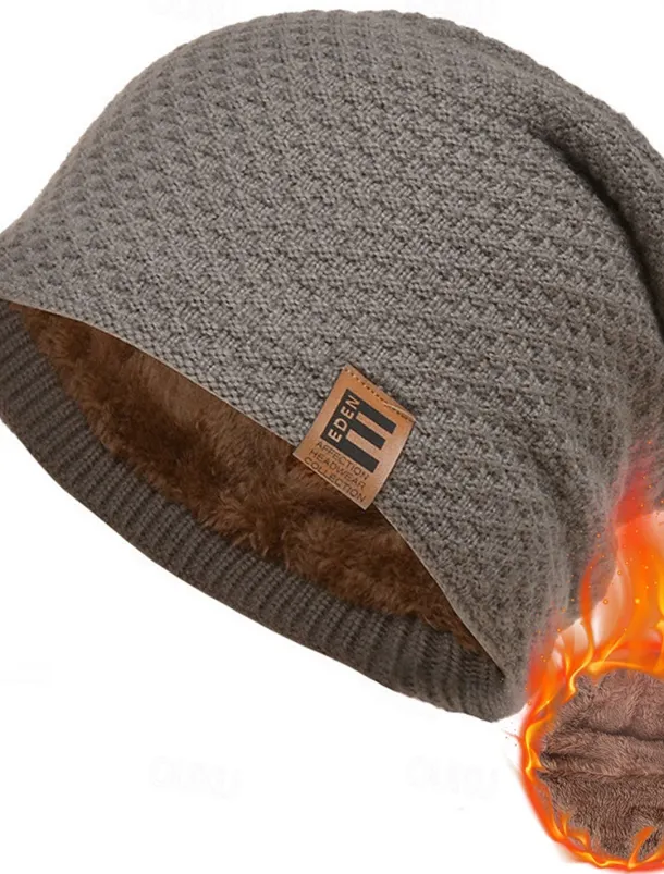 Men's Unisex Beanie Hat Winter Hats Beanies Skull Cap Knit Hat Black Wine Polyester Knitted Cozy Daily Wear Going out Solid / Plain Color Warm