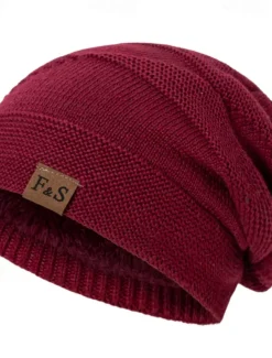 Men's Unisex Beanie Hat Winter Hats Beanies Skull Cap Knit Hat Black Wine Polyester Knitted Cozy Daily Wear Going out Solid / Plain Color Warm