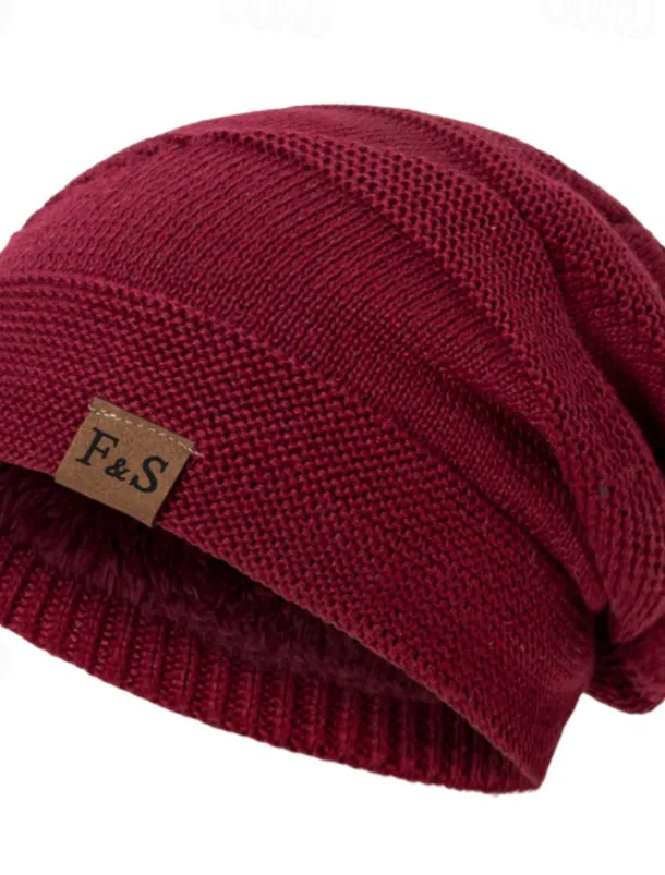Men's Unisex Beanie Hat Winter Hats Beanies Skull Cap Knit Hat Black Wine Polyester Knitted Cozy Daily Wear Going out Solid / Plain Color Warm