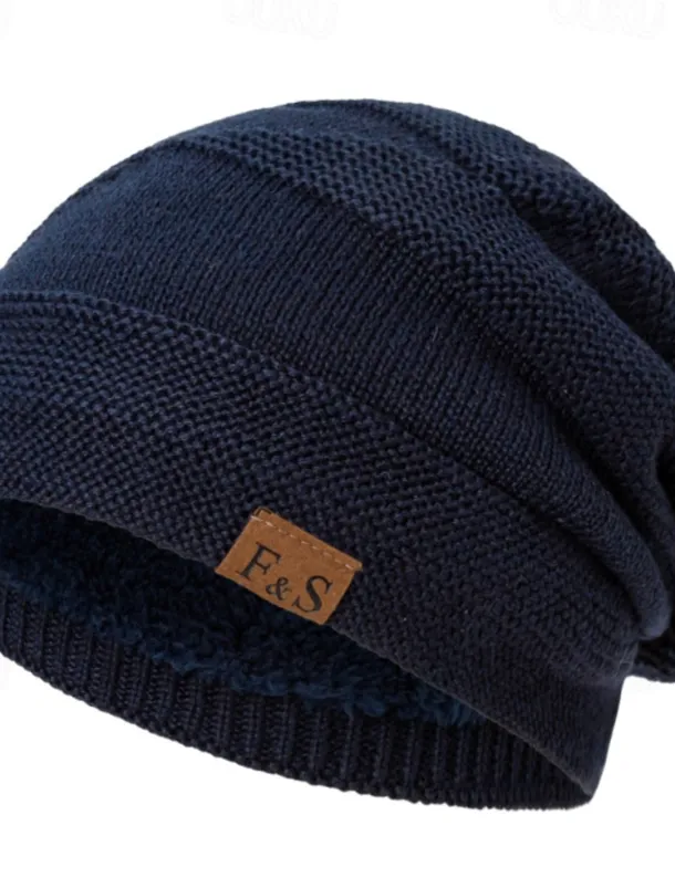 Men's Unisex Beanie Hat Winter Hats Beanies Skull Cap Knit Hat Black Wine Polyester Knitted Cozy Daily Wear Going out Solid / Plain Color Warm
