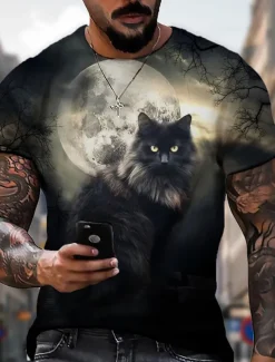 Men's Unisex Cat Graphic Prints T shirt Short Sleeve T shirt 3D Print Crew Neck Shirt Sports Designer Casual Outdoor Street Daily Dark Gray Summer Clothing Apparel S M L XL XXL 3XL