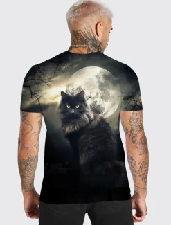 Men's Unisex Cat Graphic Prints T shirt Short Sleeve T shirt 3D Print Crew Neck Shirt Sports Designer Casual Outdoor Street Daily Dark Gray Summer Clothing Apparel S M L XL XXL 3XL