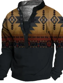 Men's Unisex Geometric Color Block Graphic Prints Sweatshirt Pullover Long Sleeve Sweatshirt Standing Collar Henley Collar Streetwear Designer Casual 3D Print Casual Daily Sports Print Spring & Summer