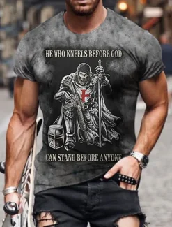 Men's Unisex Lion Graphic Prints Cross Shirt T shirt Tee Short Sleeve T shirt 3D Print Round Neck Shirt Designer Basic Big and Tall Casual Daily Black / Gray Gold + Black Black Summer Clothing Apparel