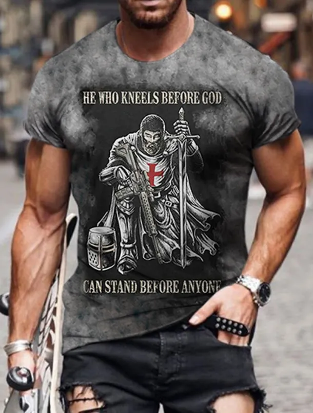 Men's Unisex Lion Graphic Prints Cross Shirt T shirt Tee Short Sleeve T shirt 3D Print Round Neck Shirt Designer Basic Big and Tall Casual Daily Black / Gray Gold + Black Black Summer Clothing Apparel