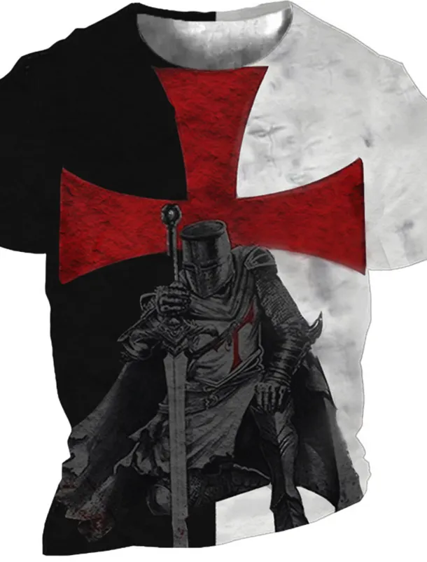 Men's Unisex Lion Graphic Prints Cross Shirt T shirt Tee Short Sleeve T shirt 3D Print Round Neck Shirt Designer Basic Big and Tall Casual Daily Black / Gray Gold + Black Black Summer Clothing Apparel