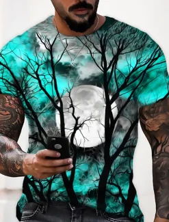 Men's Unisex Moon Graphic Prints Shirt T Shirt Tee Short Sleeve T shirt 3D Print Crew Neck Shirt Designer Casual Big and Tall Halloween Daily Holiday Wine Yellow Red Summer Clothing Apparel S M L XL