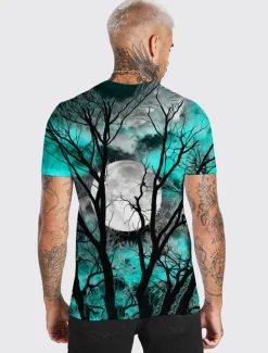 Men's Unisex Moon Graphic Prints Shirt T Shirt Tee Short Sleeve T shirt 3D Print Crew Neck Shirt Designer Casual Big and Tall Halloween Daily Holiday Wine Yellow Red Summer Clothing Apparel S M L XL