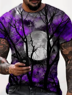 Men's Unisex Moon Graphic Prints Shirt T Shirt Tee Short Sleeve T shirt 3D Print Crew Neck Shirt Designer Casual Big and Tall Halloween Daily Holiday Wine Yellow Red Summer Clothing Apparel S M L XL