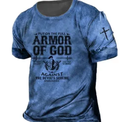 Men's Unisex Templar Cross Letter Graphic Prints T Shirt Distressed T Shirt Short Sleeve T shirt 3D Print Crew Neck Shirt Vintage Sports Designer Outdoor Street Daily Red Blue Brown Summer Clothing