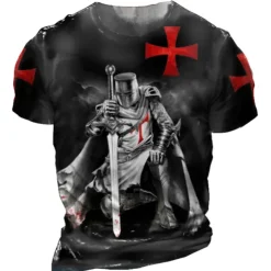 Men's Unisex Templar Cross Graphic Prints Soldier T Shirt Distressed T Shirt Short Sleeve T shirt 3D Print Crew Neck Shirt Sports Designer Casual Outdoor Street Daily Light Yellow Black Yellow Summer