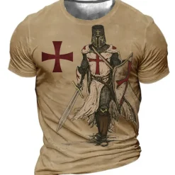 Men's Unisex Templar Cross Graphic Prints Soldier T Shirt Distressed T Shirt Short Sleeve T shirt 3D Print Crew Neck Shirt Sports Designer Casual Outdoor Street Daily Light Yellow Black Yellow Summer