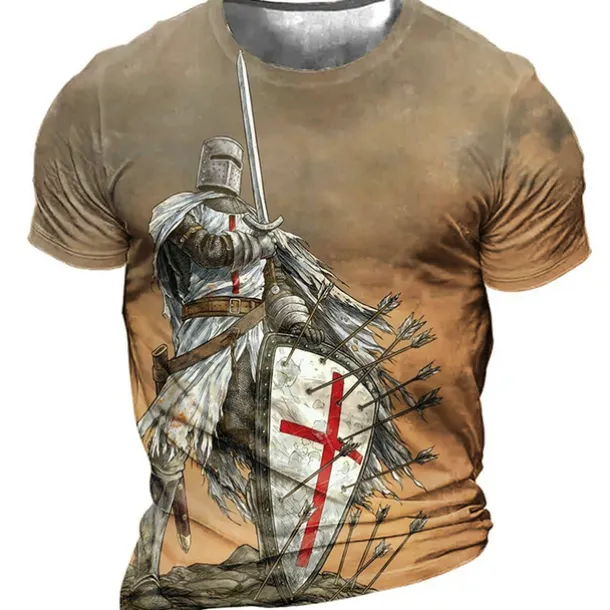 Men's Unisex Templar Cross Graphic Prints Soldier T Shirt Distressed T Shirt Short Sleeve T shirt 3D Print Crew Neck Shirt Sports Designer Casual Outdoor Street Daily Light Yellow Black Yellow Summer