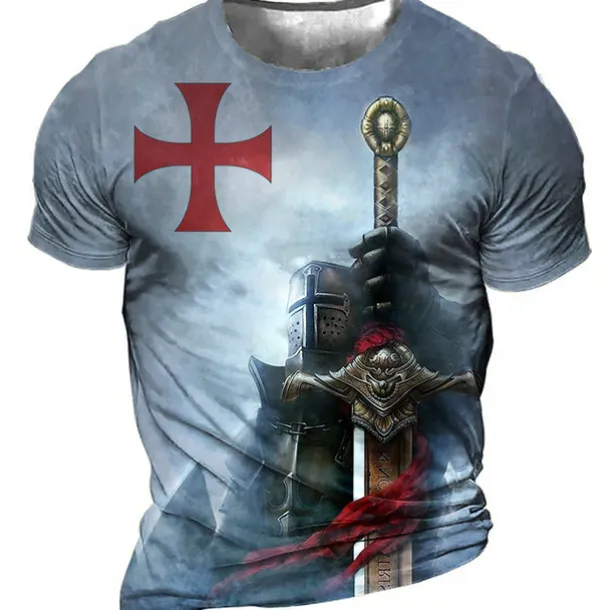 Men's Unisex Templar Cross Graphic Prints Soldier T Shirt Distressed T Shirt Short Sleeve T shirt 3D Print Crew Neck Shirt Sports Designer Casual Outdoor Street Daily Light Yellow Black Yellow Summer