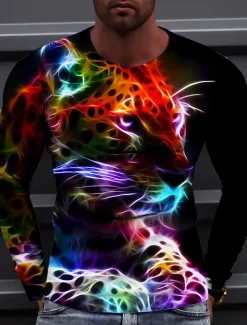 Men's Unisex Tiger Graphic Prints T shirt Long Sleeve T shirt 3D Print Crew Neck Shirt Designer Casual Big and Tall Daily Holiday Black Spring & Fall Clothing Apparel S M L XL XXL 3XL 4XL