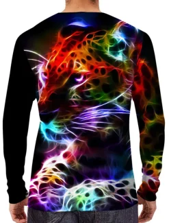 Men's Unisex Tiger Graphic Prints T shirt Long Sleeve T shirt 3D Print Crew Neck Shirt Designer Casual Big and Tall Daily Holiday Black Spring & Fall Clothing Apparel S M L XL XXL 3XL 4XL