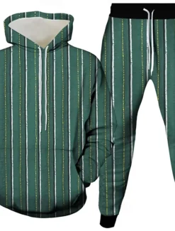 Men's Vertical Stripes 2pcs 3D Sweatshirt Sets Tracksuit Hoodie Sweatshirt Long Sleeve Long pants Hooded Casual Daily Athleisure 3D Print Spring Fall Winter Robin's Egg Blue White Green