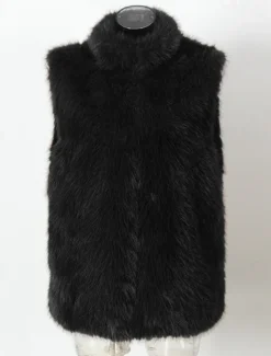 Men's Vest Faux Fur Gilet Daily Date Vacation Fashion Casual Fall & Winter Keep Warm Polyester Comfortable Plain Cardigan Stand Collar Regular Fit Black White Yellow Vest