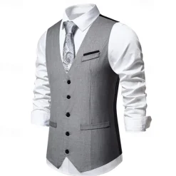 Men's Vest Gilet Daily Wear Vacation Going out Vintage Fashion Spring & Fall Button Polyester Comfortable Plain Single Breasted V Neck Regular Fit Black Burgundy Dark Navy Sky Blue Vest