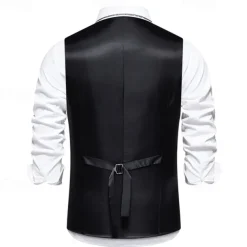 Men's Vest Gilet Daily Wear Vacation Going out Vintage Fashion Spring & Fall Button Polyester Comfortable Plain Single Breasted V Neck Regular Fit Black Burgundy Dark Navy Sky Blue Vest