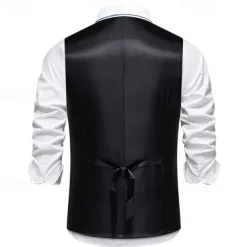 Men's Vest Gilet Daily Wear Vacation Going out Vintage Fashion Spring & Fall Button Polyester Comfortable Plain Single Breasted V Neck Regular Fit Black Burgundy Dark Navy Sky Blue Vest