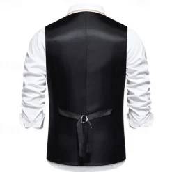 Men's Vest Gilet Daily Wear Vacation Going out Vintage Fashion Spring & Fall Button Polyester Comfortable Plain Single Breasted V Neck Regular Fit Black Burgundy Dark Navy Sky Blue Vest