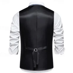 Men's Vest Gilet Daily Wear Vacation Going out Vintage Fashion Spring & Fall Button Polyester Comfortable Plain Single Breasted V Neck Regular Fit Black Burgundy Dark Navy Sky Blue Vest