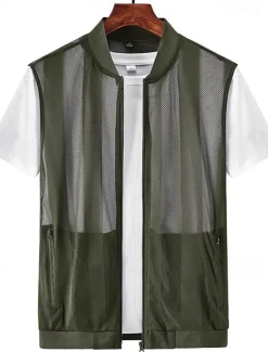 Men's Vest Gilet Fishing Vest Hiking Vest Gilet Jacket Outdoor Street Daily Going out Streetwear Casual Spring Fall Pocket Polyester Nylon Breathable Plain Zipper Stand Collar Regular Fit Black White