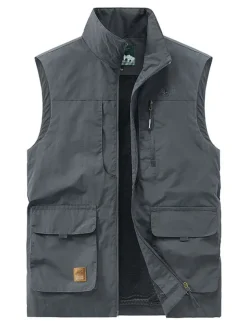 Men's Vest Gilet Fishing Vest Hiking Vest Sleeveless Vest Gilet Jacket Outdoor Street Daily Going out Streetwear Casual Spring Fall Pocket Polyester Nylon Breathable Plain Zipper Stand Collar Loose