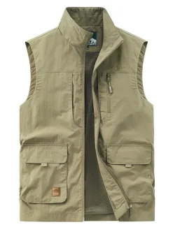 Men's Vest Gilet Fishing Vest Hiking Vest Sleeveless Vest Gilet Jacket Outdoor Street Daily Going out Streetwear Casual Spring Fall Pocket Polyester Nylon Breathable Plain Zipper Stand Collar Loose