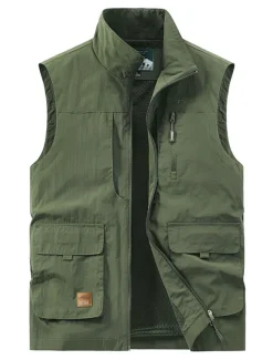 Men's Vest Gilet Fishing Vest Hiking Vest Sleeveless Vest Gilet Jacket Outdoor Street Daily Going out Streetwear Casual Spring Fall Pocket Polyester Nylon Breathable Plain Zipper Stand Collar Loose