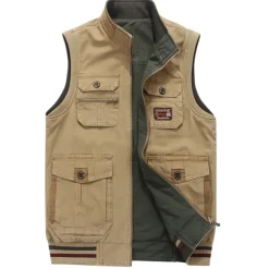 Men's Vest Gilet Fishing Vest Hiking Vest Sleeveless Vest Gilet Jacket Outdoor Street Holiday Daily Wear Streetwear Chic & Modern Spring Fall Pocket Cotton Blend Windproof Warm Pure Color Zipper