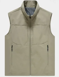 Men's Vest Gilet Fishing Vest Hiking Vest Sleeveless Vest Gilet Jacket Daily Wear Modern Contemporary Spring & Summer Outdoor Solid / Plain Color Zipper Standing Collar Loose Fit rice white Black