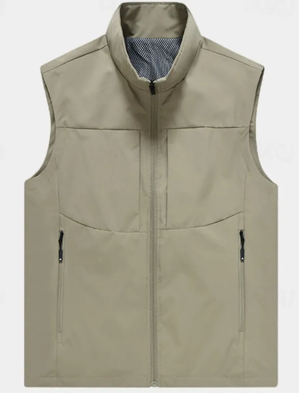 Men's Vest Gilet Fishing Vest Hiking Vest Sleeveless Vest Gilet Jacket Daily Wear Modern Contemporary Spring & Summer Outdoor Solid / Plain Color Zipper Standing Collar Loose Fit rice white Black
