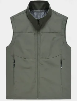 Men's Vest Gilet Fishing Vest Hiking Vest Sleeveless Vest Gilet Jacket Daily Wear Modern Contemporary Spring & Summer Outdoor Solid / Plain Color Zipper Standing Collar Loose Fit rice white Black