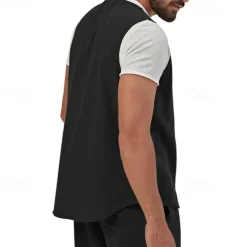 Men's Vest Gilet Linen Vest Vacation Daily Date Fashion Casual Summer Spring Buttons Pocket Linen Comfortable Plain Single Breasted One-button V Neck Regular Fit Black Yellow Light Green Navy Blue