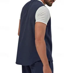 Men's Vest Gilet Linen Vest Vacation Daily Date Fashion Casual Summer Spring Buttons Pocket Linen Comfortable Plain Single Breasted One-button V Neck Regular Fit Black Yellow Light Green Navy Blue